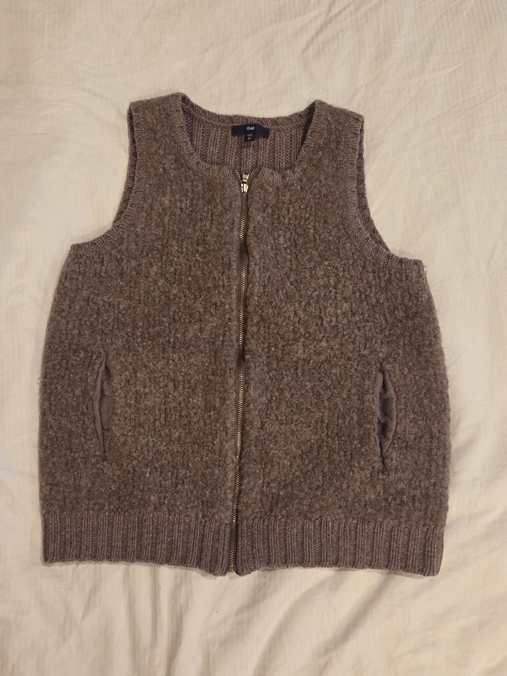 GAP Womens XS Sweater Vests Brown Wool Alpaca Fur Gillet Vest Zip Sleeveless